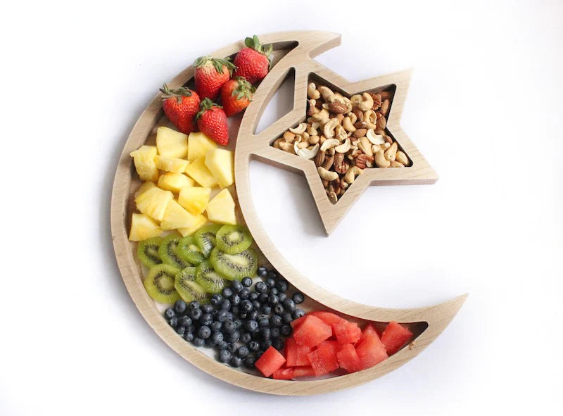 Rustic Plain Wooden Crescent Moon & Star Eid/Ramadan Food Serving Tray