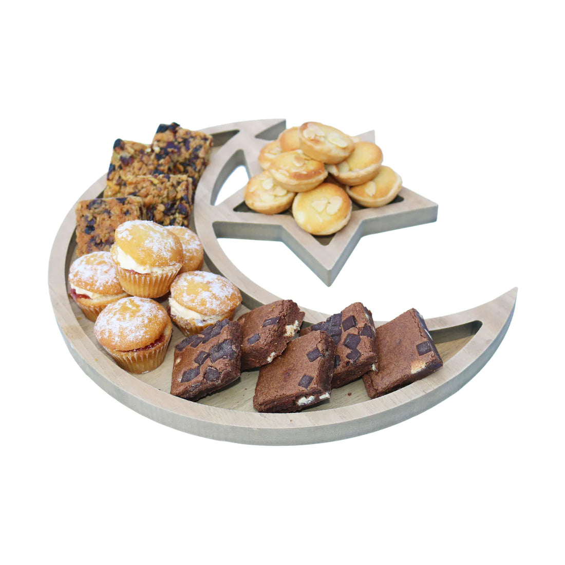 Rustic Plain Wooden Crescent Moon & Star Eid/Ramadan Food Serving Tray