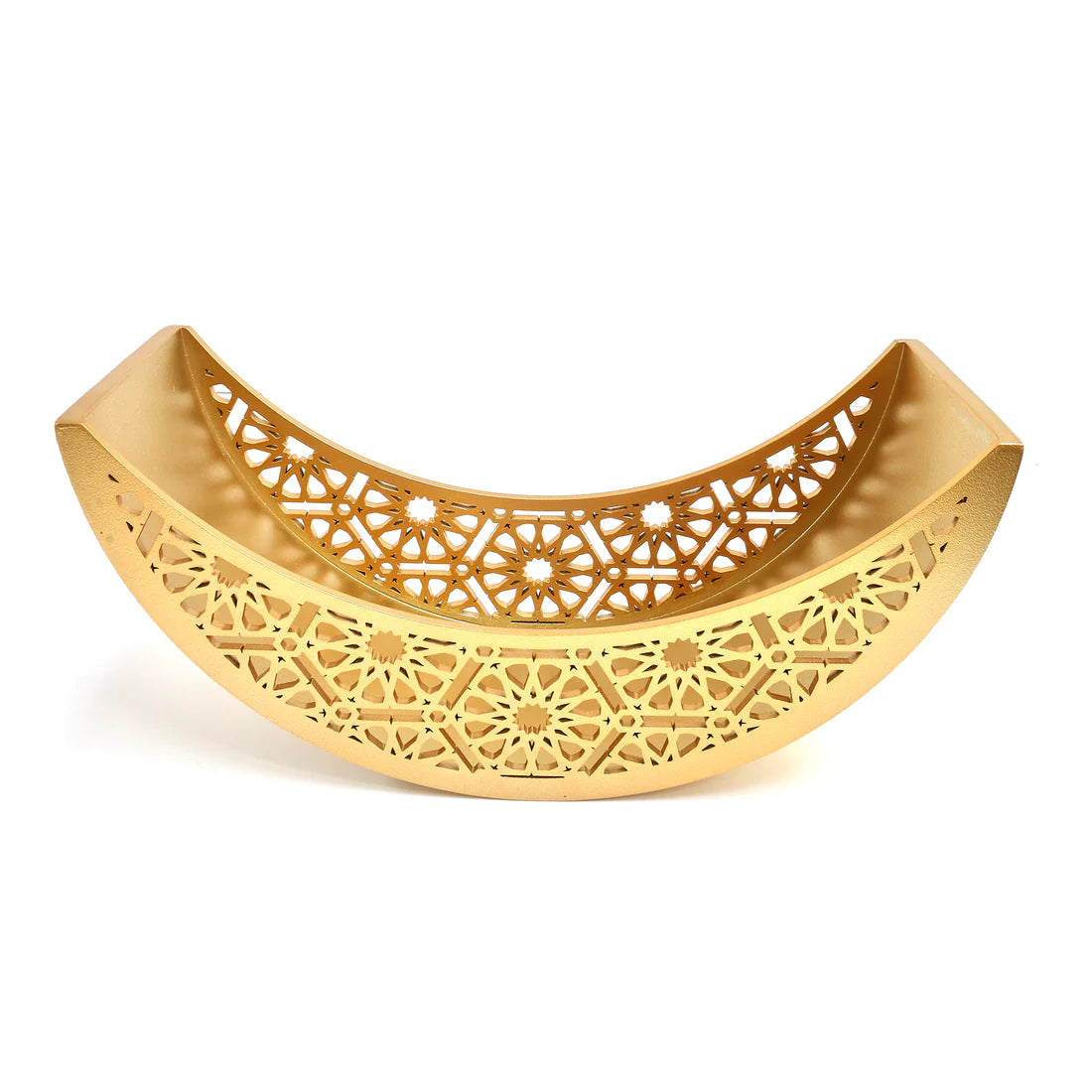 Gold Crescent Moon Shaped Bowl Cutout Wooden Display Tray