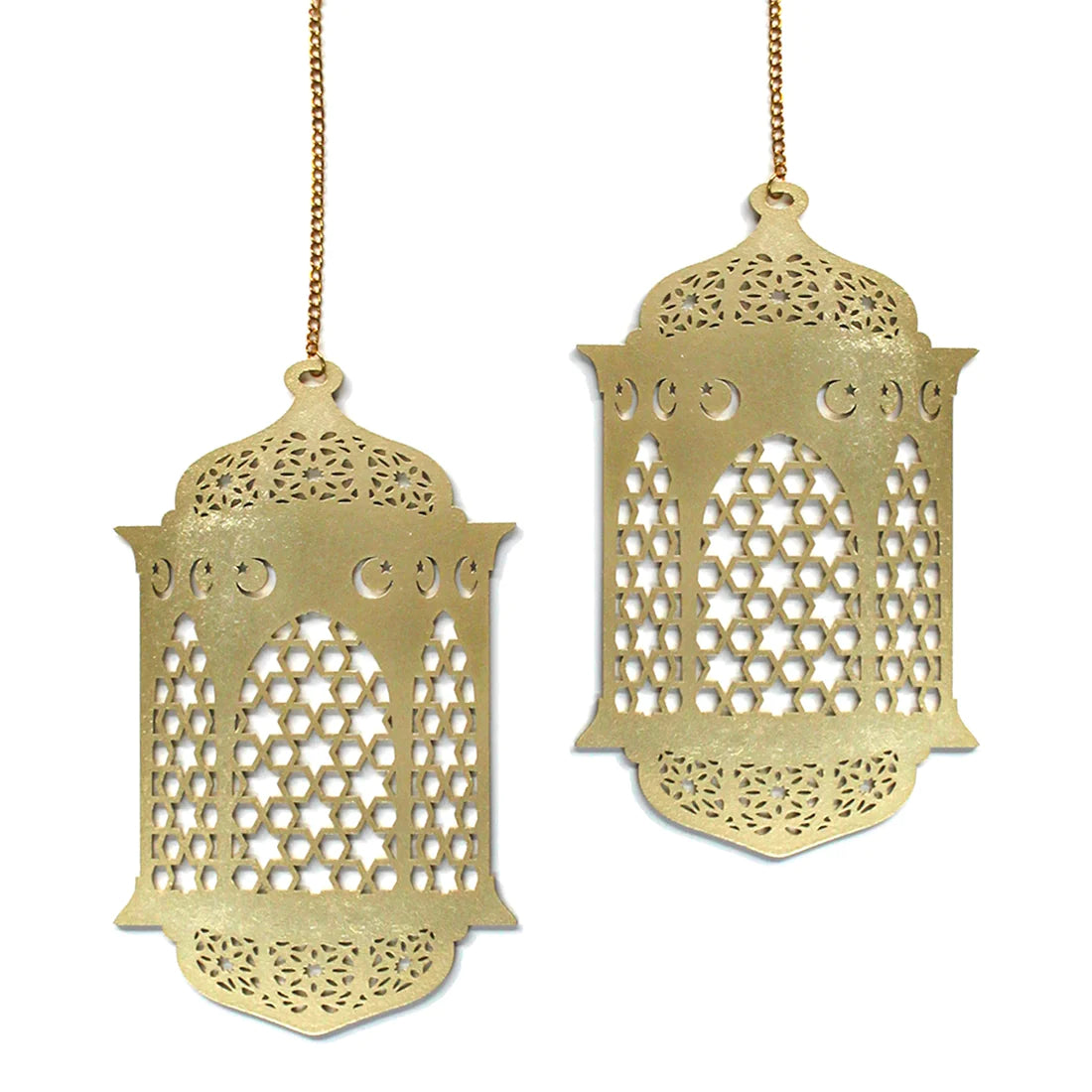 2 Gold Wooden Ramadan / Eid Lantern Hanging Decorations